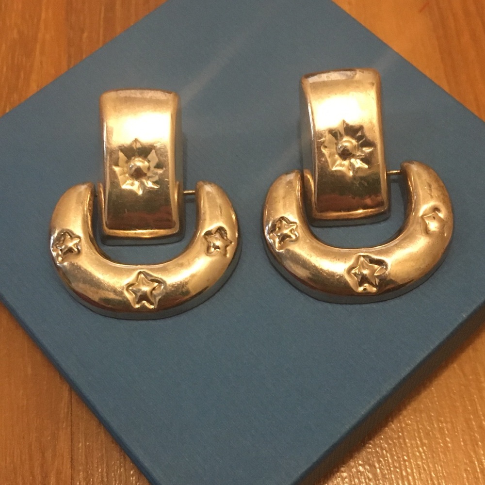 Vintage Sterling Silver Western Buckle Earrings